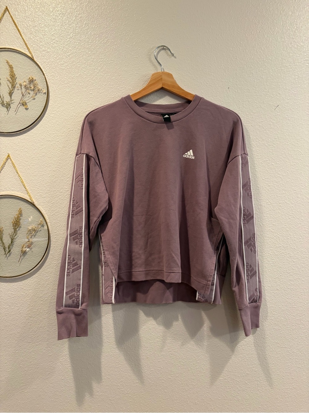 adidas purple Logo Crewneck with Branded Sleeve Tape